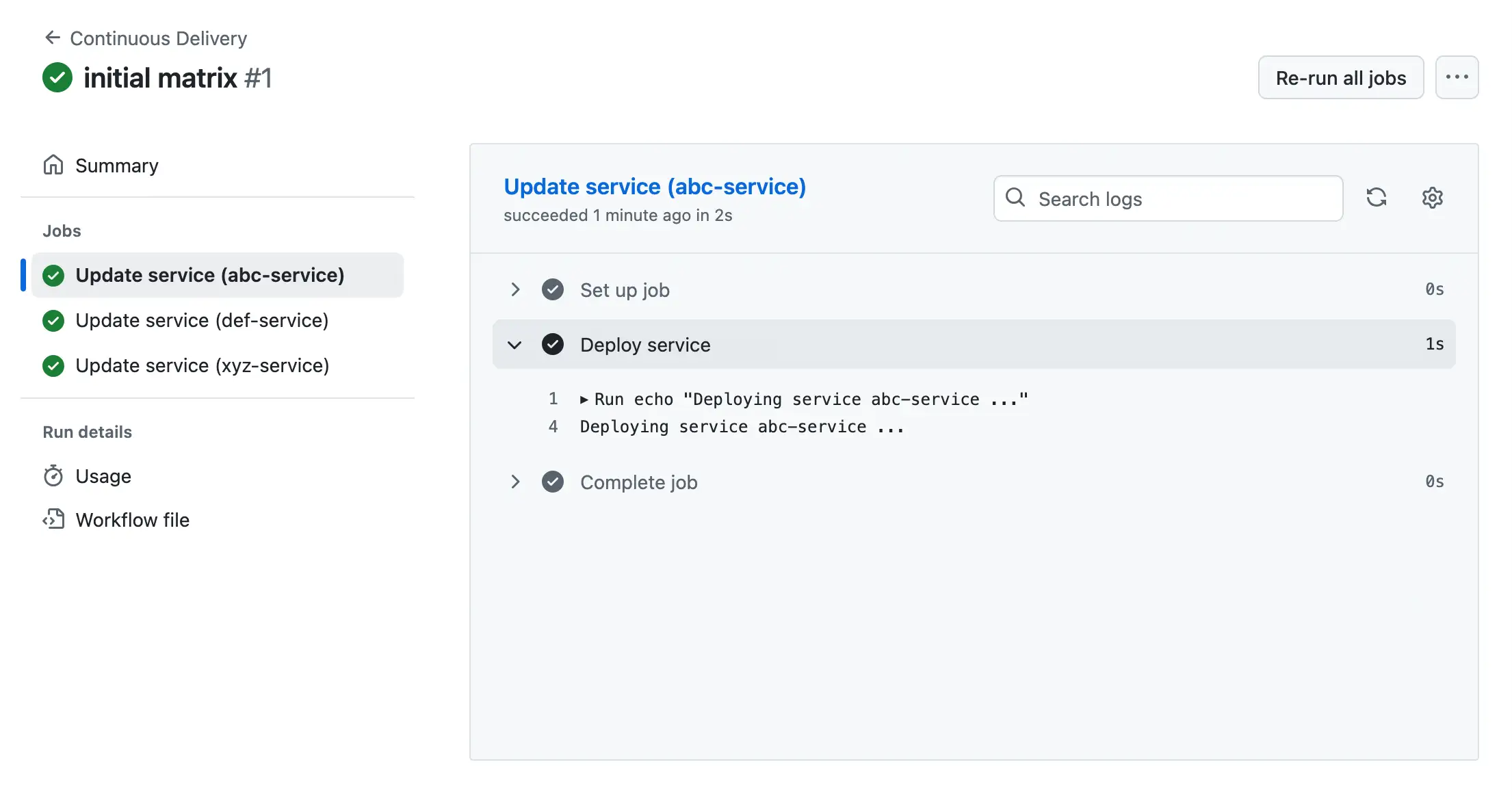 Example job prints value from matrix