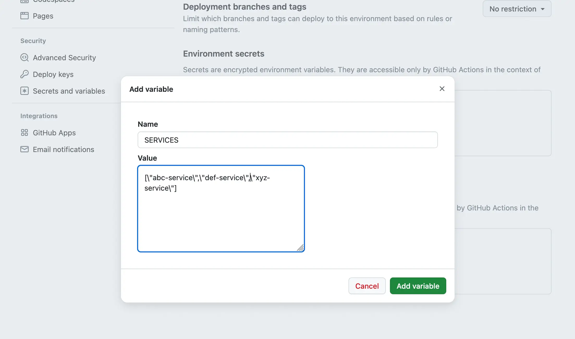 Defining the env var