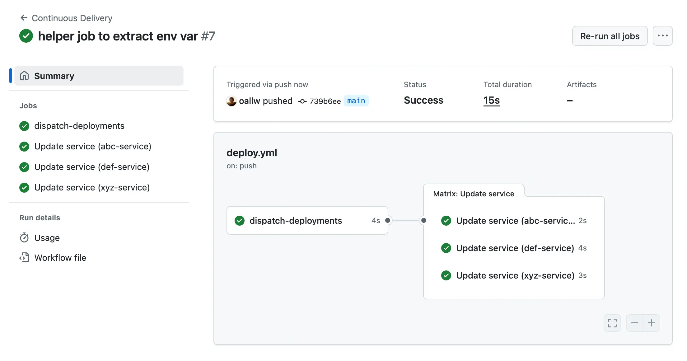 Dispatch helper job and job matrix